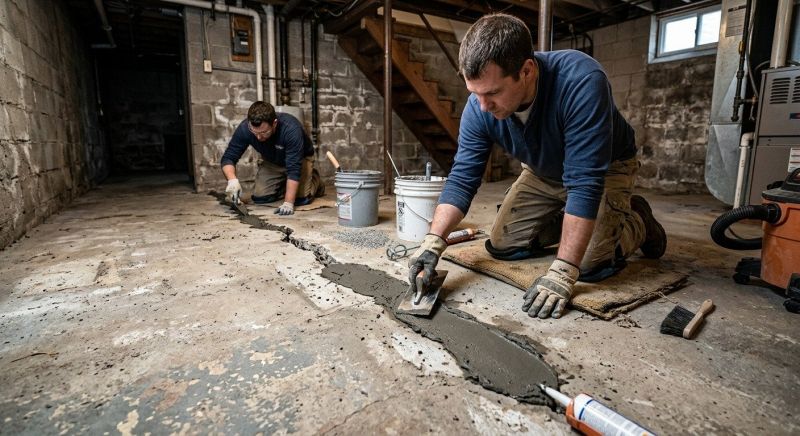 Cracked Basement Floor Repair in Williamsburg, VA